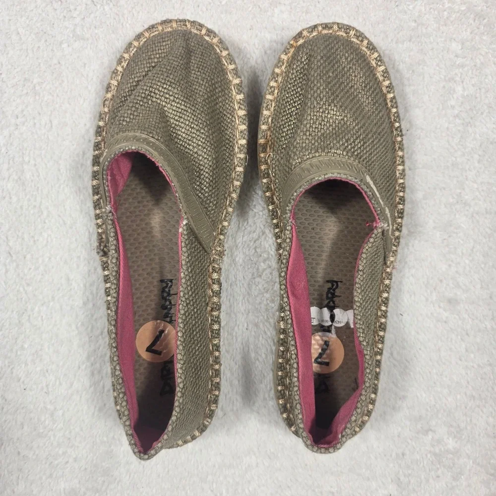 Dirty Laundry Hazen Espadrille‎ Women 7 Gold Metallic Slip On Woven Boho Flat